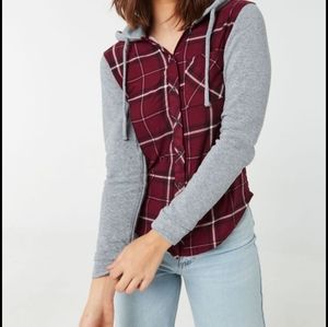 Ardene Long Plaid Hooded Shirt with Fleece Hood